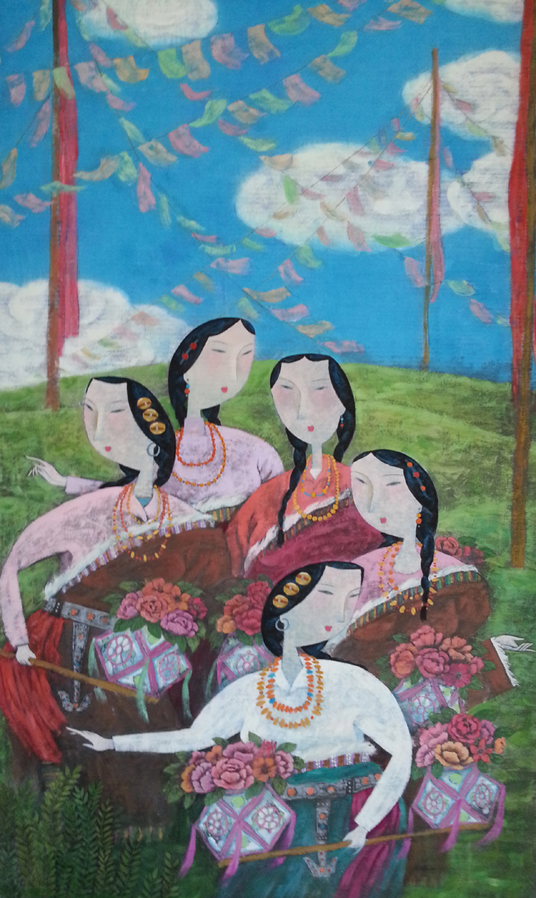 杨钢作品《花灯舞动彩云追》 水粉